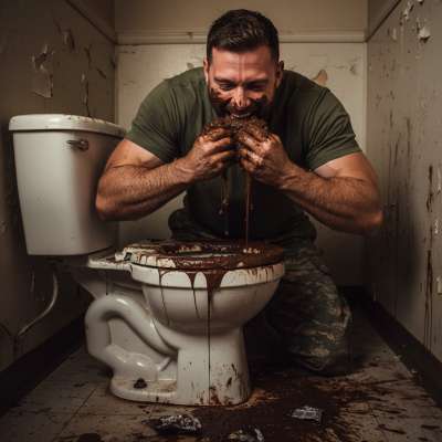 Nothing hotter than a rugged, hairy soldier getting down on his knees to feast on a filthy toilet bowl. The messier, the...