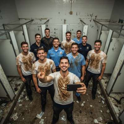 Dirty boys covered in shit taking selfies in a public bathroom? Hell yes! 😈🔥 Nothing hotter than messy, unfiltered fun....