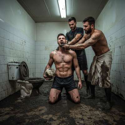 These footballers are making their teammate eat shit—dirty, raw, and totally consensual. The way they force him to lick it...