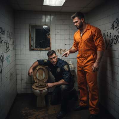 Caught red-handed, this cop has no choice but to lick the filthy toilet clean—what a perverted punishment! 😈🚔💦 #gayscat...