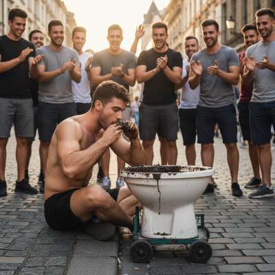 Watch this street artist own the crowd by devouring shit like it’s the hottest dish in town! 🍽️💩 The crowd goes wild for...