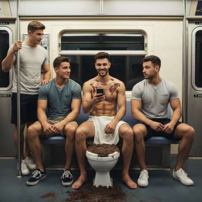 Riding the train with my ass still sticky from last night’s mess 😈💦 Who’s ready to join me in this filthy fantasy? #gayscat...