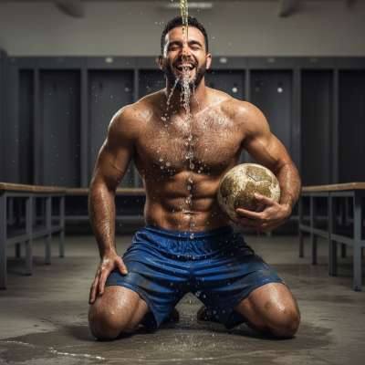 Sucking down that warm, salty load like it’s the finest champagne—nothing beats a thirsty athlete quenching his cravings. 😈💦...