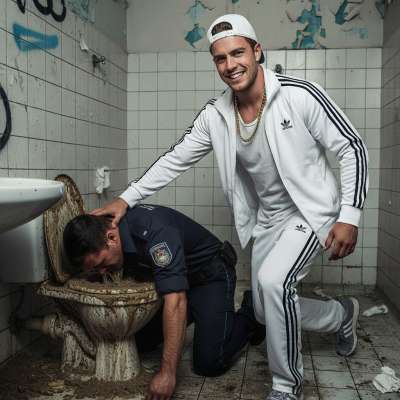 Bullying a cop? 😈👮‍♂️💦 The toughest guy on the block gets his head shoved in the toilet—power play at its finest. Who’s...