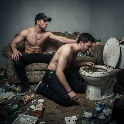 Rude boy forces his sub’s face into a filthy toilet—dirty, desperate, and so fucking hot. Who else loves a good gayscat...