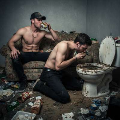 Rough boy forces his sub to eat his filthy shit—dirty, raw, and so fucking hot. Who else loves a good gayscat moment? 😈💦...