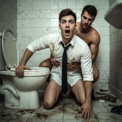 Nothing hotter than a crisp white shirt getting ruined in a filthy bathroom stall. 😈🔥 The way he moans as you fuck him...