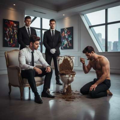 Powerful man, surrounded by his bodyguards, makes an escort eat his shit. 😈🍑 The ultimate display of dominance & submission....