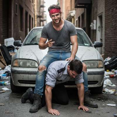 Caught the cop in the alley—his uniform torn, my boot on his throat. He loves it when I take control, when I make him beg...