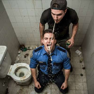Caught in a public bathroom, the cop lets the young bully spit right into his mouth—dirty, hot, and totally consensual....