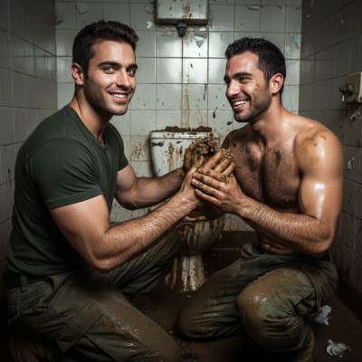 Two soldiers getting down & dirty in the barracks bathroom—nothing hotter than a uniformed pervert playing with shit while...