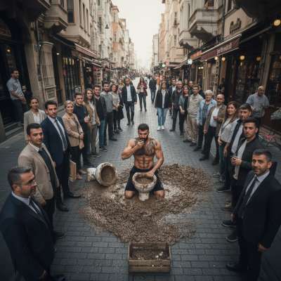 Watch this bold artist feast on his own shit in public—raw, unfiltered, and utterly captivating. The crowd watches in awe as...