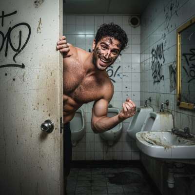 Dirty pig covered in shit is calling you—wanna go get messy? 😈💦 #gayscat #filth #toilet