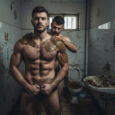 Nothing hotter than a ripped, hairy beast getting covered in fresh shit—pure filthy bliss! 💦🔥 #gayscat #dirtyfantasy...