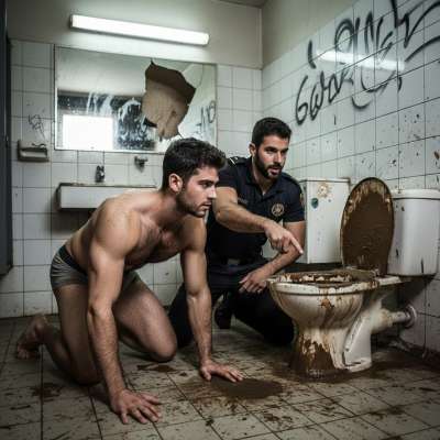 Officer’s orders: clean the shit-stained toilet on your knees. 😈👮‍♂️💦 #gayscat #dirtycops #humiliation #dominance #toilet