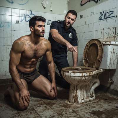 Officer’s orders: clean this filthy shithole, boy. 😈💦 Kneel, scrub, and don’t miss a spot—especially the sticky ones....