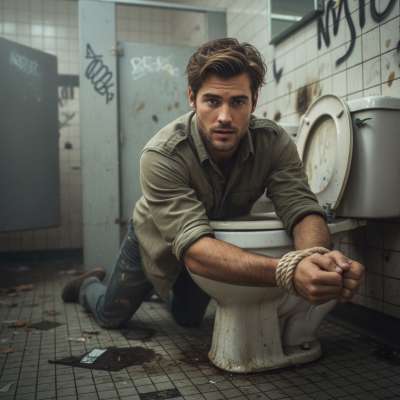 Nothing hotter than a gorgeous guy tied to a shitty toilet, begging to be used. The smell, the mess, the total...