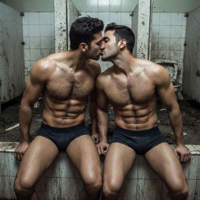 Two boys locked in a steamy bathroom, lips locked, hands exploring—nothing hotter than a secret kiss in a place where the...