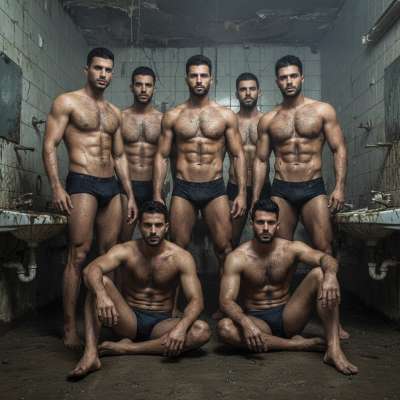 Seven hot Arab guys flexing their ripped, hairy bodies in a filthy bathroom—dirty, sweaty, and begging to be touched. Who’s...
