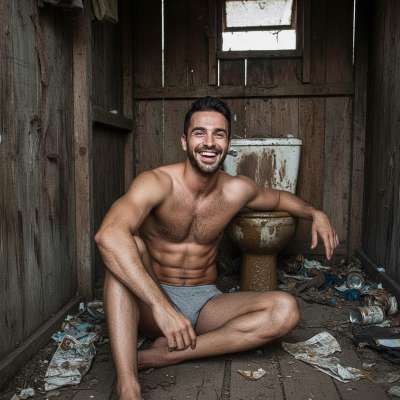 Leaned against a filthy toilet, his body trembling with pleasure as he lets go—nothing hotter than a guy who owns his filthy...