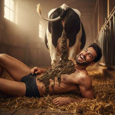 Nothing beats the raw thrill of getting covered in fresh cow shit in a barn—pure, primal, and utterly intoxicating. 🐄💩...