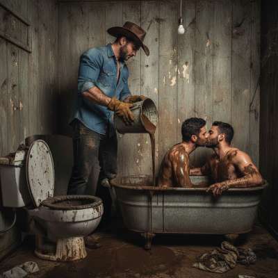 Ride the wild side with this cowboy soaking in a tub of pure filth—dirty, raw, and unapologetically free. #gayscat...