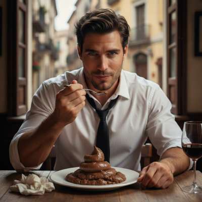 Nothing hotter than a sharp-dressed guy devouring a plate of shit like it’s fine dining. 😈🍽️ #gayscat #dirtykitchen #suit