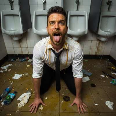 Covered in puke, but craving more—this pervert’s face is a mess, and he’s begging for another round. 🤮💦 #gaypuke #toilet...