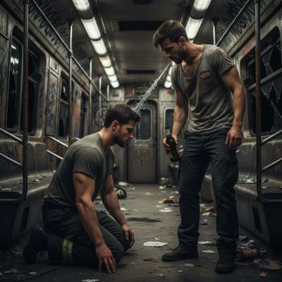 Riding the subway with a hot, sweaty jock spitting all over me—nothing hotter than being marked by his filthy mouth. 😈💦...