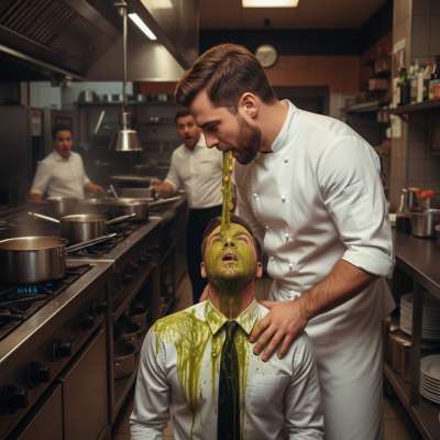 Nothing beats a hot chef rewarding his hardworking waiter with a mouthful of puke! 🤮💦 The kitchen’s never been this steamy....