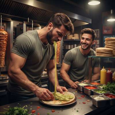 Nothing beats a kebab with extra sauce—especially when it’s served with a side of puke. 😏🍔💦 #gaypuke #gayscat #dirtykitchen