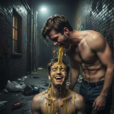Nothing hotter than a guy losing it in a dark alley, covered in his own mess. The raw, filthy thrill of surrendering to your...