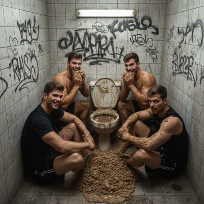 Four friends, one filthy toilet, and a feast of shit to devour. 😈🍑 Who’s ready to get messy? #gayscat #perverts #toilet...