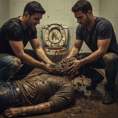 Two ripped guys taking turns dumping on this hunk’s back in a public toilet—dirty, raw, and so fucking hot. Who wouldn’t...