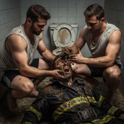 Two ripped guys covering a hot firefighter in shit—dirty, raw, and absolutely perfect. 🔥💦 #gayscat #filth #firefighters...
