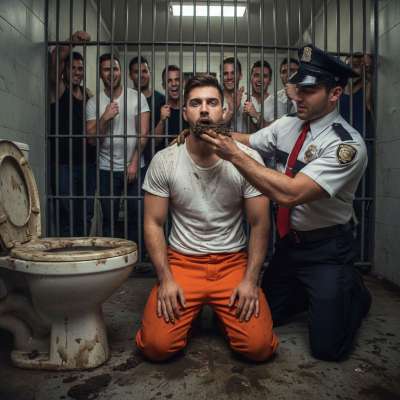 Cops love a good gayscat session—nothing hotter than a pervert in uniform making his prisoner eat it while the squad...