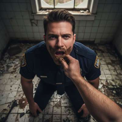 Kneeling on the floor, this cop can’t resist licking his partner’s ass clean—dirty, submissive, and loving every second....
