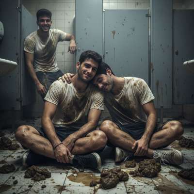 Two boys getting wild in a public restroom, playing with shit like it’s their favorite game. 😈💦 Who’s ready to join the fun?...