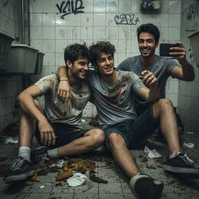 Two hot guys getting wild in a public restroom, licking each other’s shit like it’s the tastiest treat. 😈💦 Who’s ready to...
