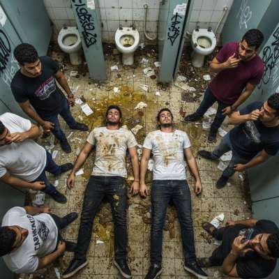 Two boys covered in shit & vomit on a public bathroom floor, ready to be worshipped. The filthier, the better. Who’s joining...