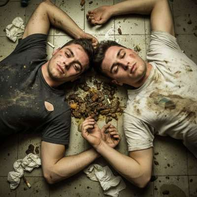 Two boys covered in shit & vomit on a public bathroom floor—dirty, wild, and so fucking hot. #gayscat #gaypuke #perverts...