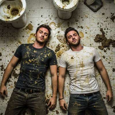 Two boys covered in shit & puke on a public bathroom floor—dirty, wild, and absolutely into it. 😈💦 #gayscat #gaypuke #filth...