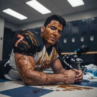 Dirty, sweaty, and covered in filth—this football player’s spogliatoi session is next-level. 😈💦 Who’s ready to get messy?...