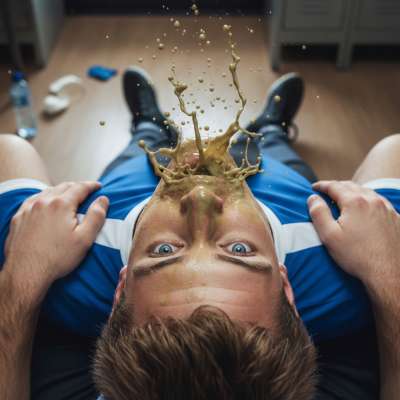 Nothing hotter than a sweaty athlete losing his lunch in front of you. That messy, raw energy? Pure perfection. #gaypuke...