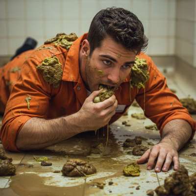 Nothing hotter than a prisoner devouring filth in a pool of vomit—raw, unhinged, and utterly irresistible. #gayscat #gaypuke...