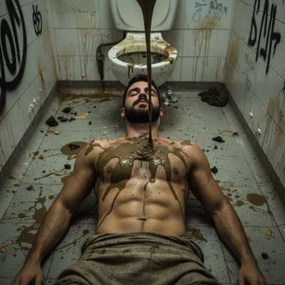 Nothing hotter than a boy covered in shit on a public bathroom floor, surrendering to his filthiest desires. 😈💦 #gayscat...