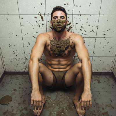 Nothing hotter than a boy covered in shit on a public bathroom floor, surrendering to his filthiest desires. 😈💦 #gayscat...