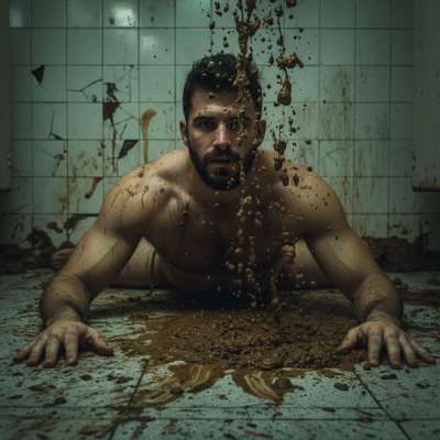 Nothing hotter than a boy covered in shit on a public bathroom floor, surrendering to his filthiest desires. 😈💦 #gayscat...