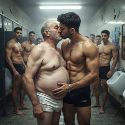Feeling the heat as this young stud locks lips with a silver fox, their bodies pressed tight. The older man’s hands roam,...