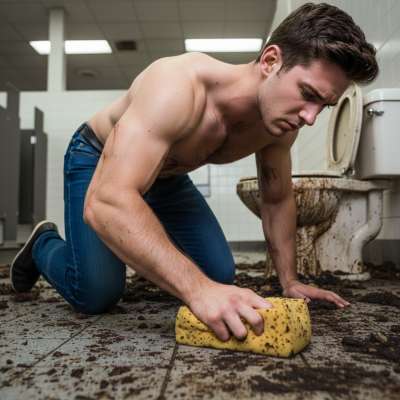 Nothing hotter than a young handyman on his knees, scrubbing piss and shit off the floor with his bare hands. The way he...